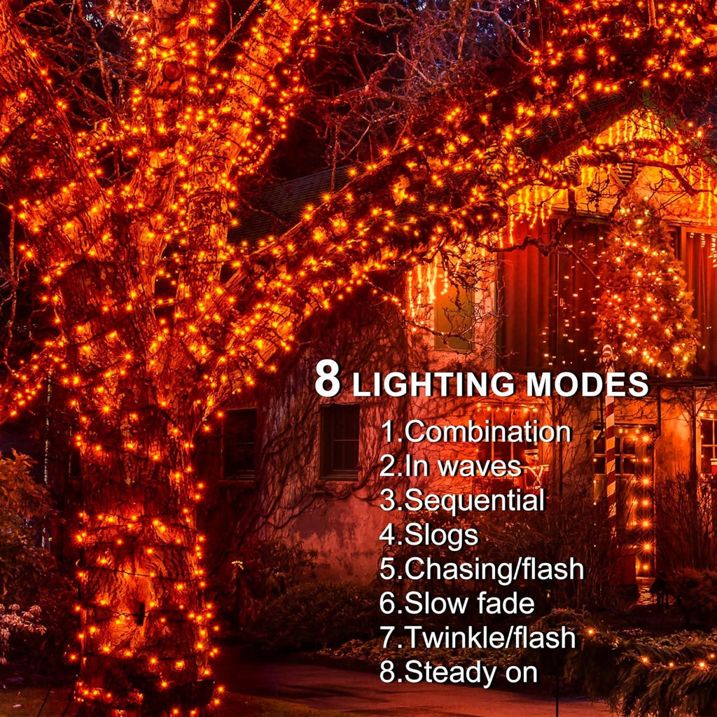 weillsnow 164FT 500 LED Orange Halloween Lights, 8 Modes Waterproof Plug in String Lights for Halloween Indoor Outdoor Yard Party Wedding Garden Home Decorations (Orange)
