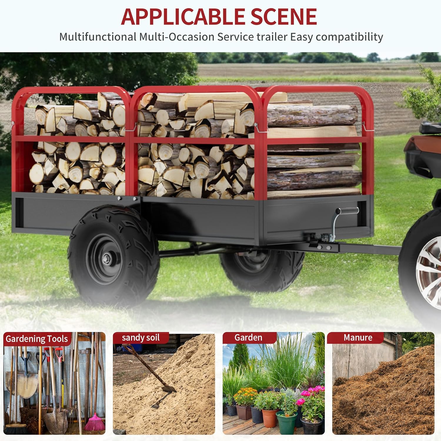 YITAMOTOR 1500lbs ATV Trailer Dump Cart Tow Behind, 15 Cubic Feet, Heavy Duty Yard Garden Trailer Pull Behind Dump Trailer for Lawn Mower Tractor