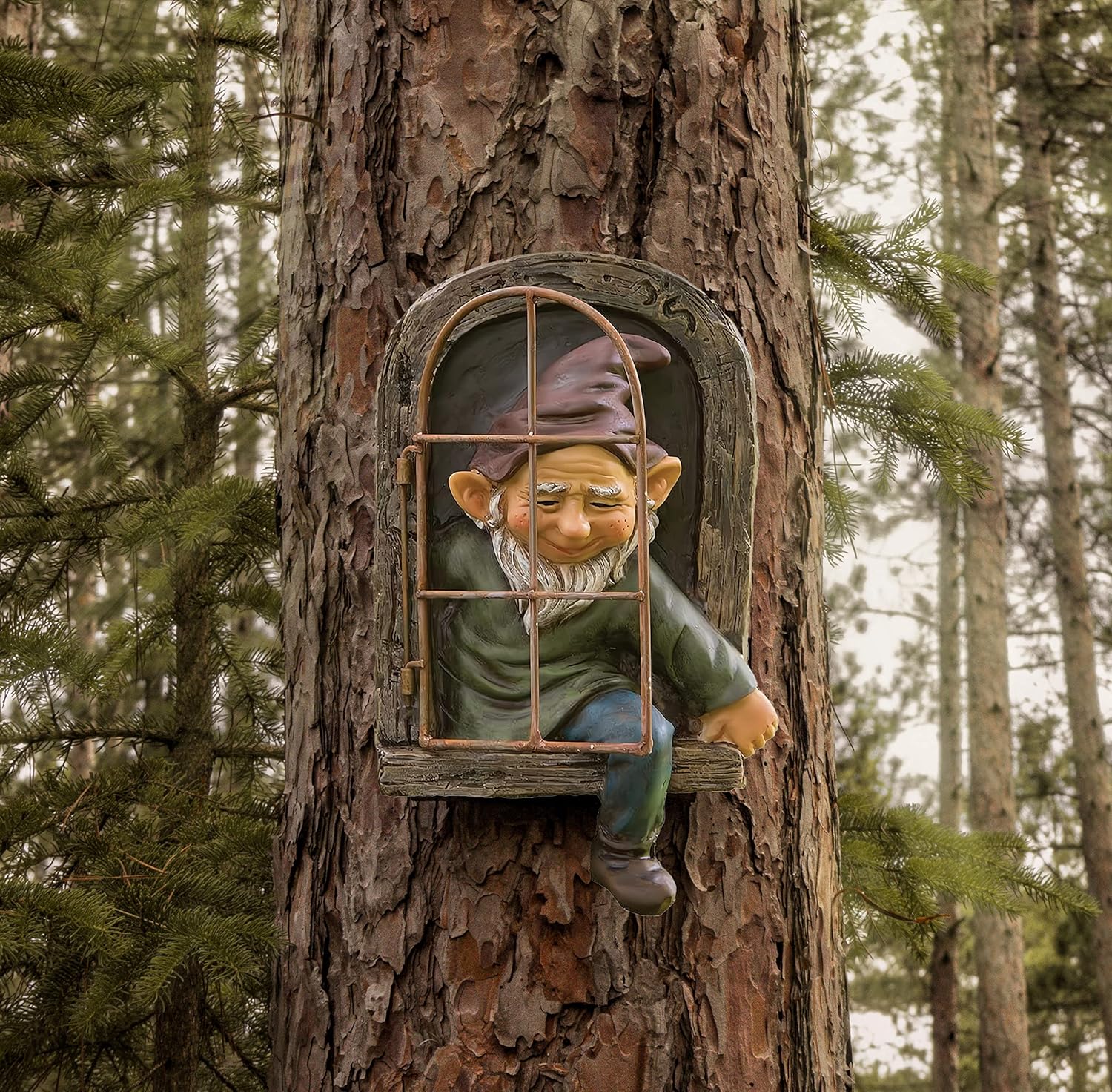 coolboy Outdoor Gnome Garden Decorative-12 Inch Elf Out The Door Tree Hugger,Gnome Decorations for Home,Whimsical Dwarves Outdoor Ornament,Gnome Statue Figurines-Patio Yard Lawn Porch Decoration