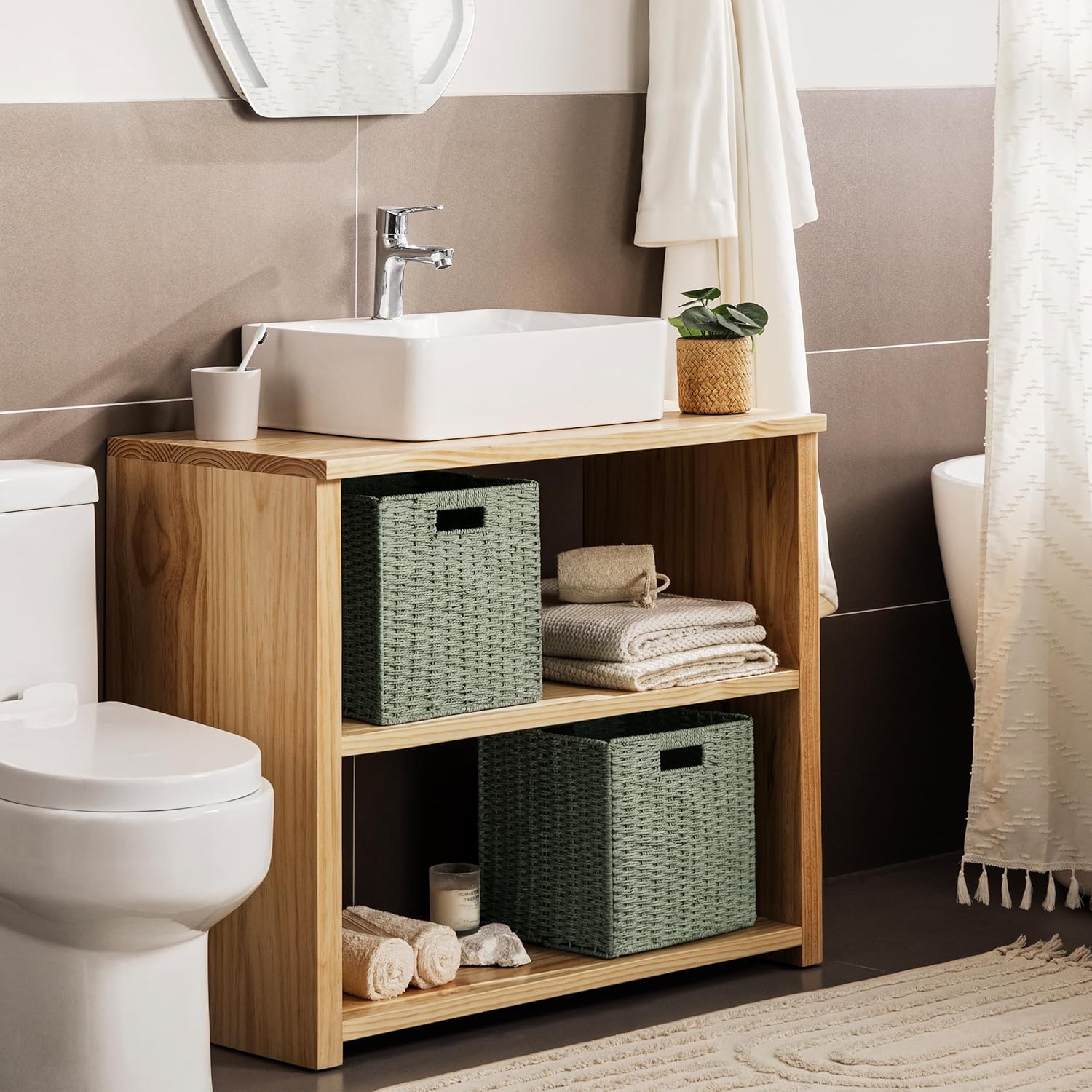 UBBCARE 2 Pack Wicker Basket, 11.8L×11.8H×11W inch Woven Paper Rope Storage Baskets for shelves, Foldable Cube Storage bin with Handle, Storage Basket for Organizing & Decor, Green