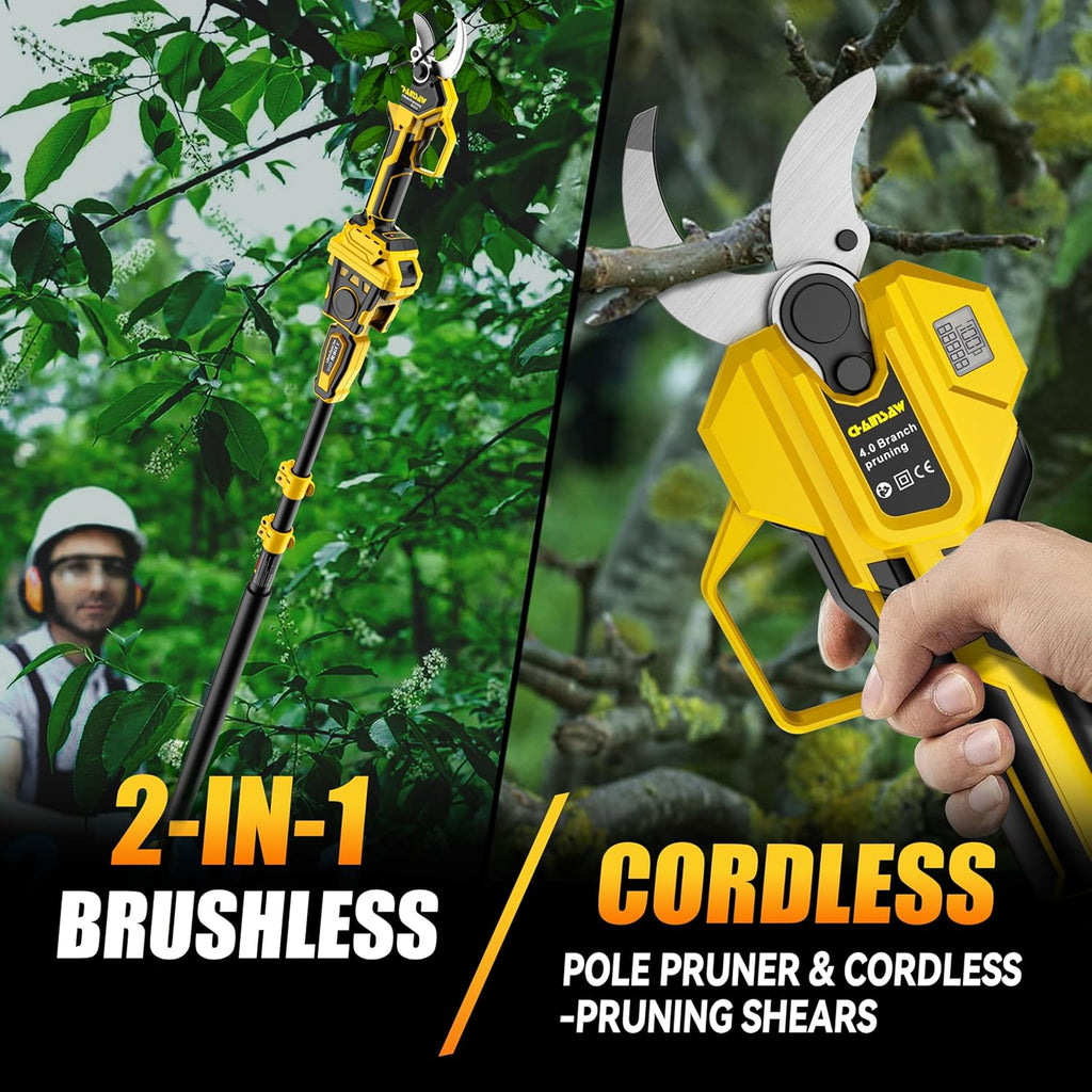 2-IN-1 Electric Pole Pruning Shears Cordless Compatibility with DW 20V MAX Battery, 1.6" Cutting Diameter Pruner, 14.8 FT MAX Extension Pole Saws for Tree Trimming(NO Battery) (Pruning Shears-1)