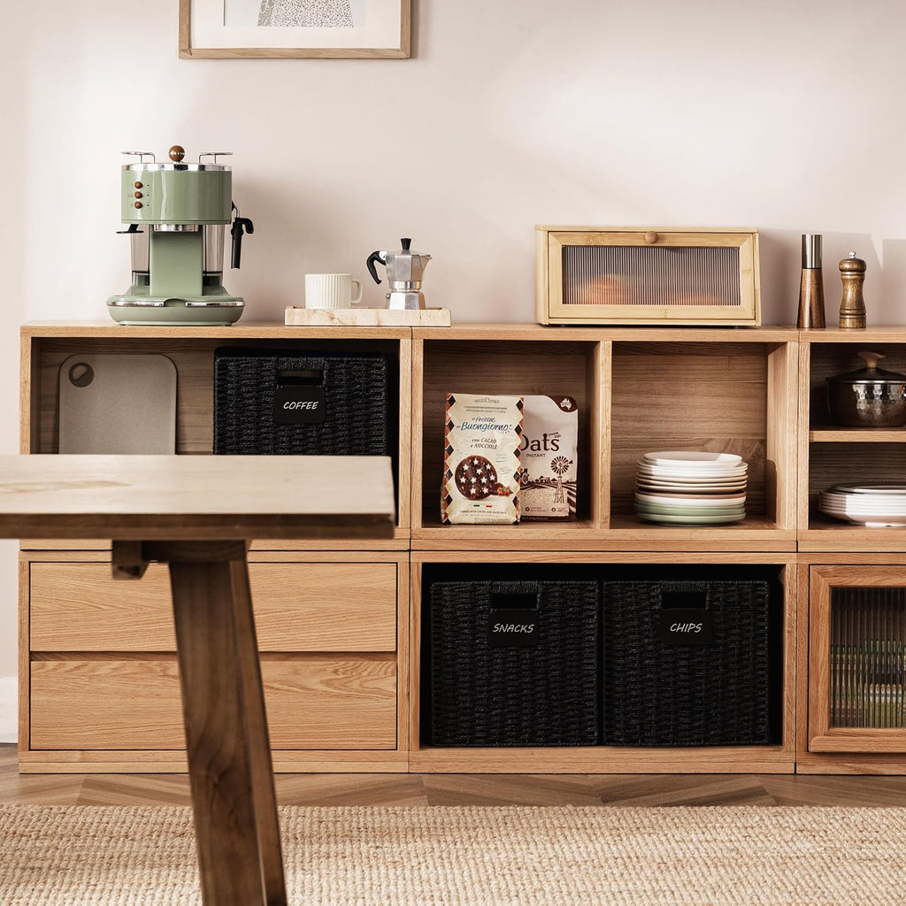 UBBCARE 2 Pack Wicker Basket, 13×13 Storage Cubes with Label, Foldable Cube Storage Bin with Handle, Square Storage Basket for Shelves, Woven Paper Rope Basket for Organizing, Black