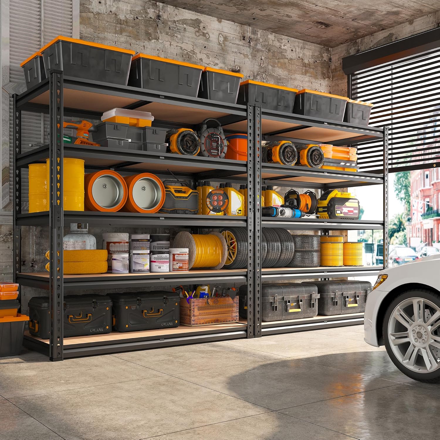 REIBII 2000LBS Garage Shelving Heavy Duty 72''H Storage Shelves 5 Tier Heavy Duty Shelving, Adjustable Metal Shelves for Garage Pantry Closet Kitchen Basement 35.5" W x72 H x 15.8" D, 4 Pack