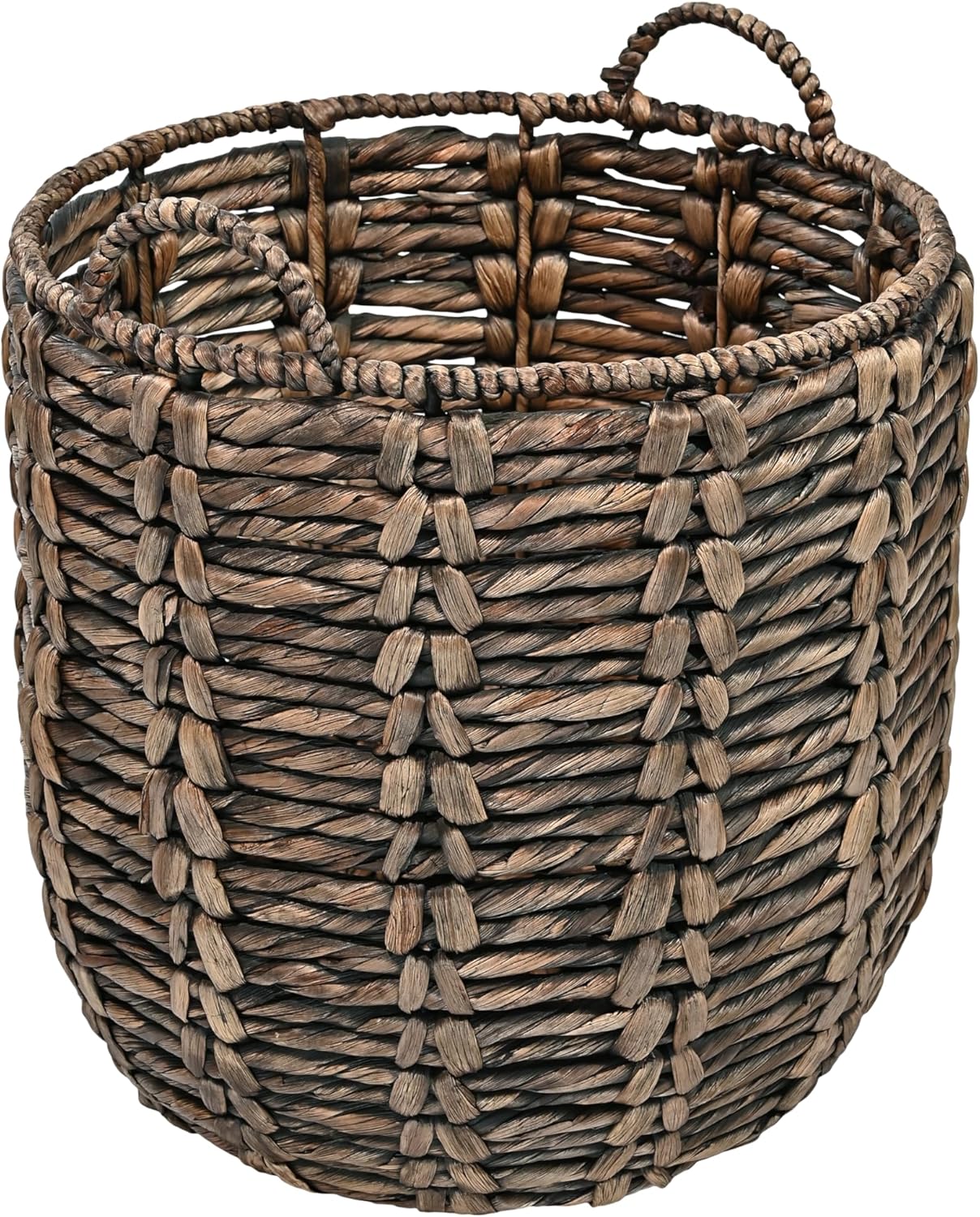 happimess BSK1003B Laurel 19.49" Bohemian Handwoven Abaca Hamper Basket with Handles, Brown for Storage and Decoration in Bathroom, Bedroom, Living Room