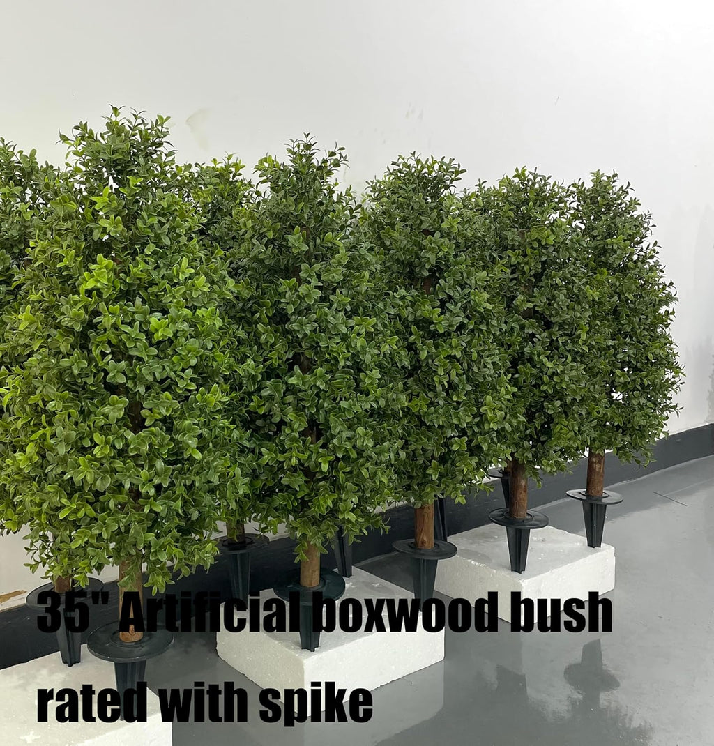 3FT Artificial Boxwood Bush Topiary Tree UV Resistance Rated with Spike. Easy to Push in The Ground.Plant Looks Great in a Planter Anywhere. Indoor/Outdoor Decor 2 Pack