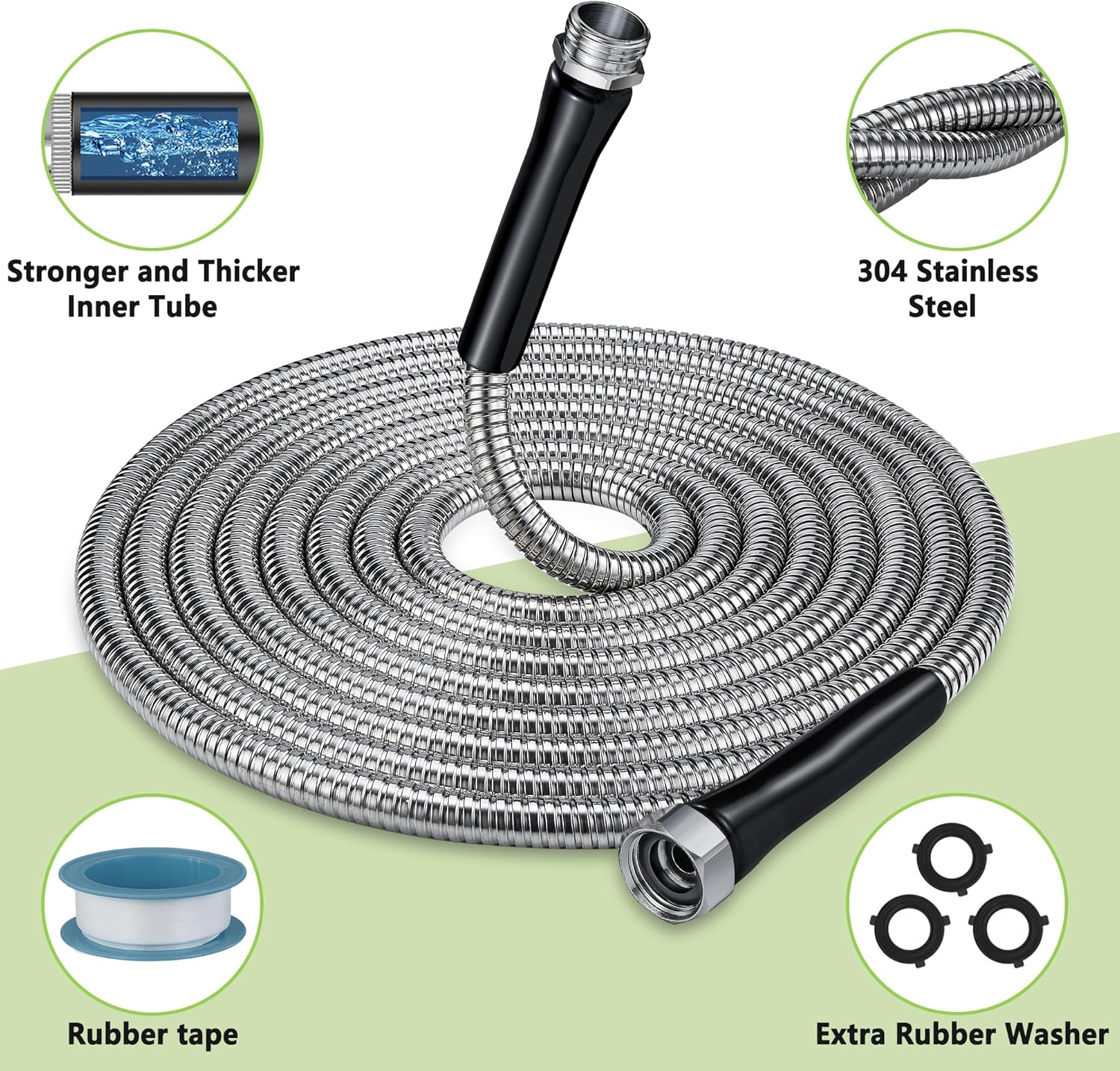 100FT 304 Stainless Steel Garden Hose-2025New Upgraded Quality Metal Expandable Hoses With 3/4 Solid Fitting,Sturdy and Lightweight, Kink-Free, Rust Proof & Ultra-Durable Water Hose For Yard Camper