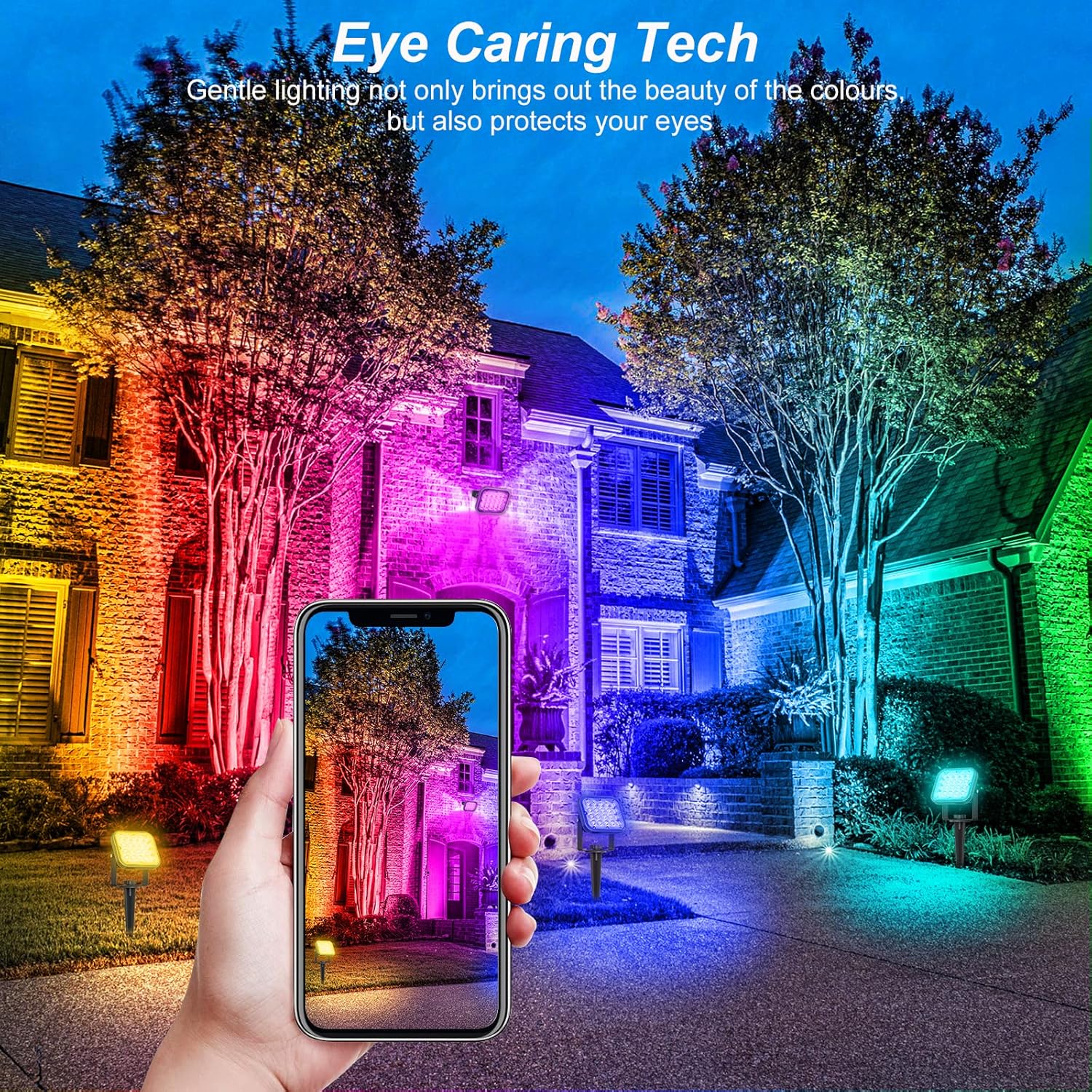 T-SUN Solar Spotlights Outdoor, 4 in 1 Color Changing Landscape Spot Lights Auto ON/Off RGB Garden Pond Lights for Yard, Pathway, Driveway, Pool Area