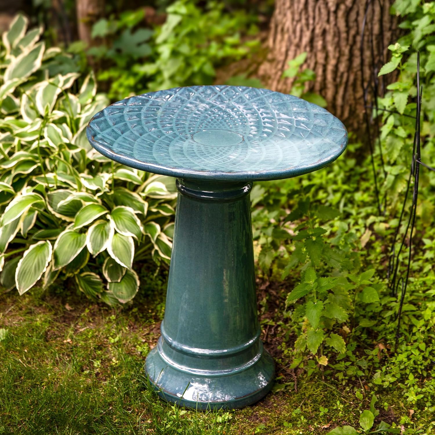Sunnydaze Rennes Outdoor Ceramic Bird Bath - 22.5" H - UV- and Frost-Resistant - Glazed Bowl and Pedestal with Turquoise Finish