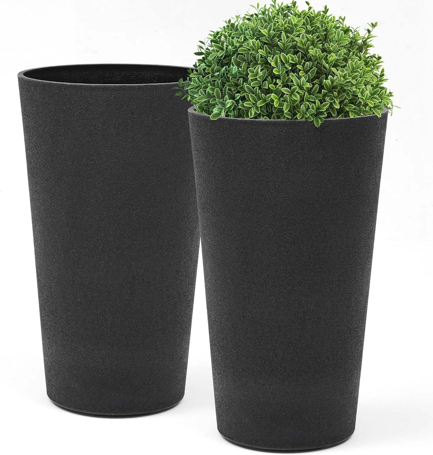 24" Planters for Outdoor/Indoor Plants, Set of 2 Tall Plant Pots, Heavy-Duty Resin Large Vase for Faux Mums Flower, Ideal for Garden, Patio, Yard, Porch or Home Decor, PU Leather-Look Finish