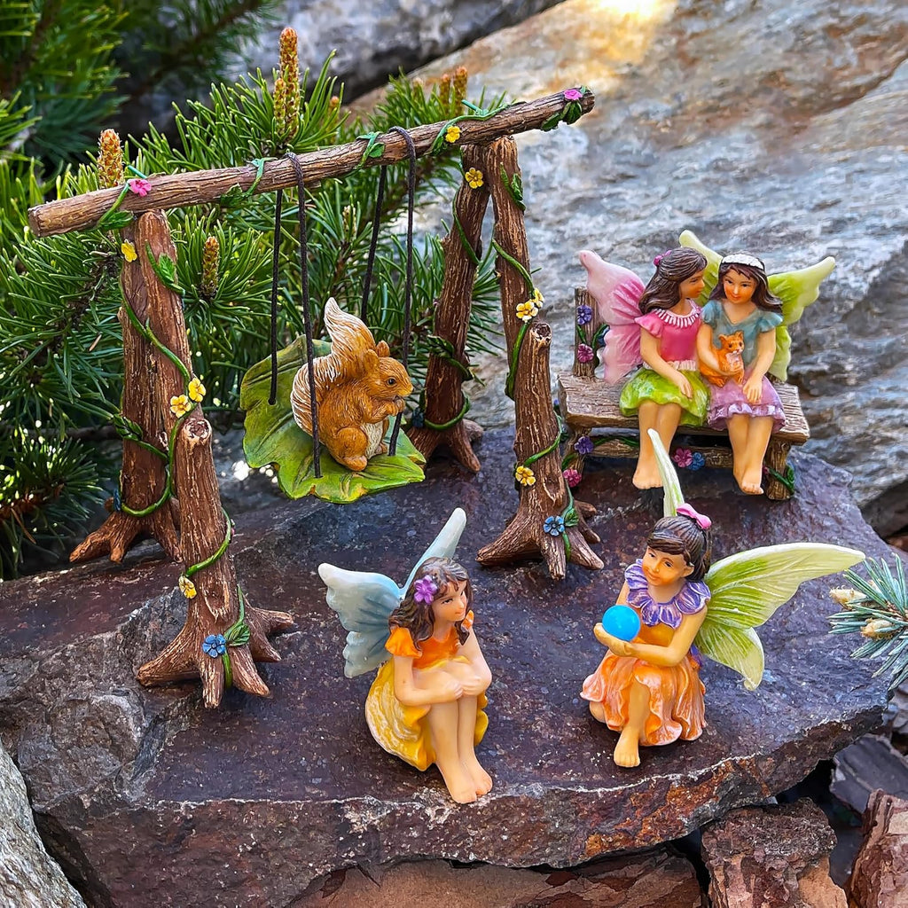 Mood Lab Fairy Garden - Accessories Kit with Miniature Figurines - Swing Set of 6 pcs - for Outdoor or House Decor
