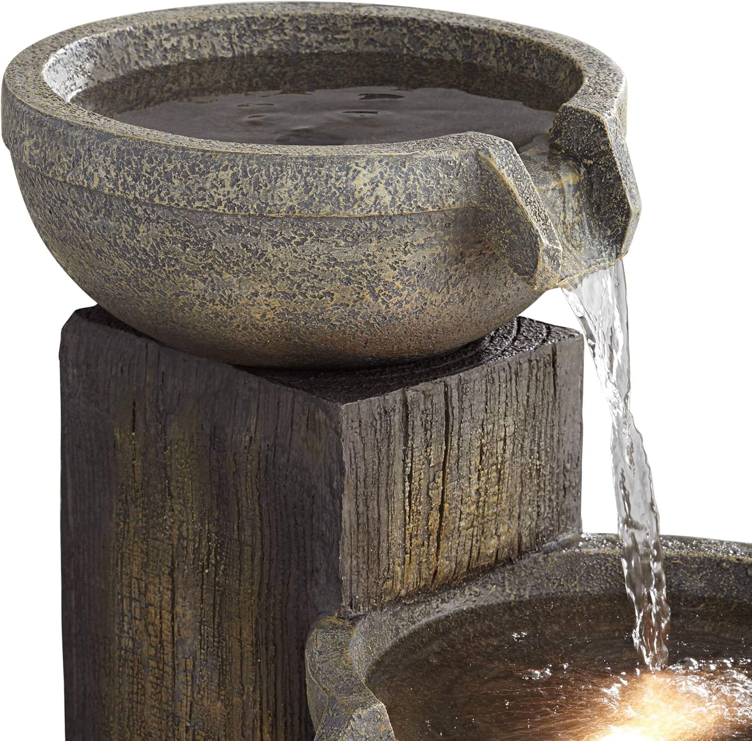 Four Tier 40 1/2" High Large Rustic Indoor Outdoor Decor Faux Stone Floor Fountain with Light LED Waterfall Cascading Standing Water Feature for Outside Garden Patio Yard Backyard - John Timberland