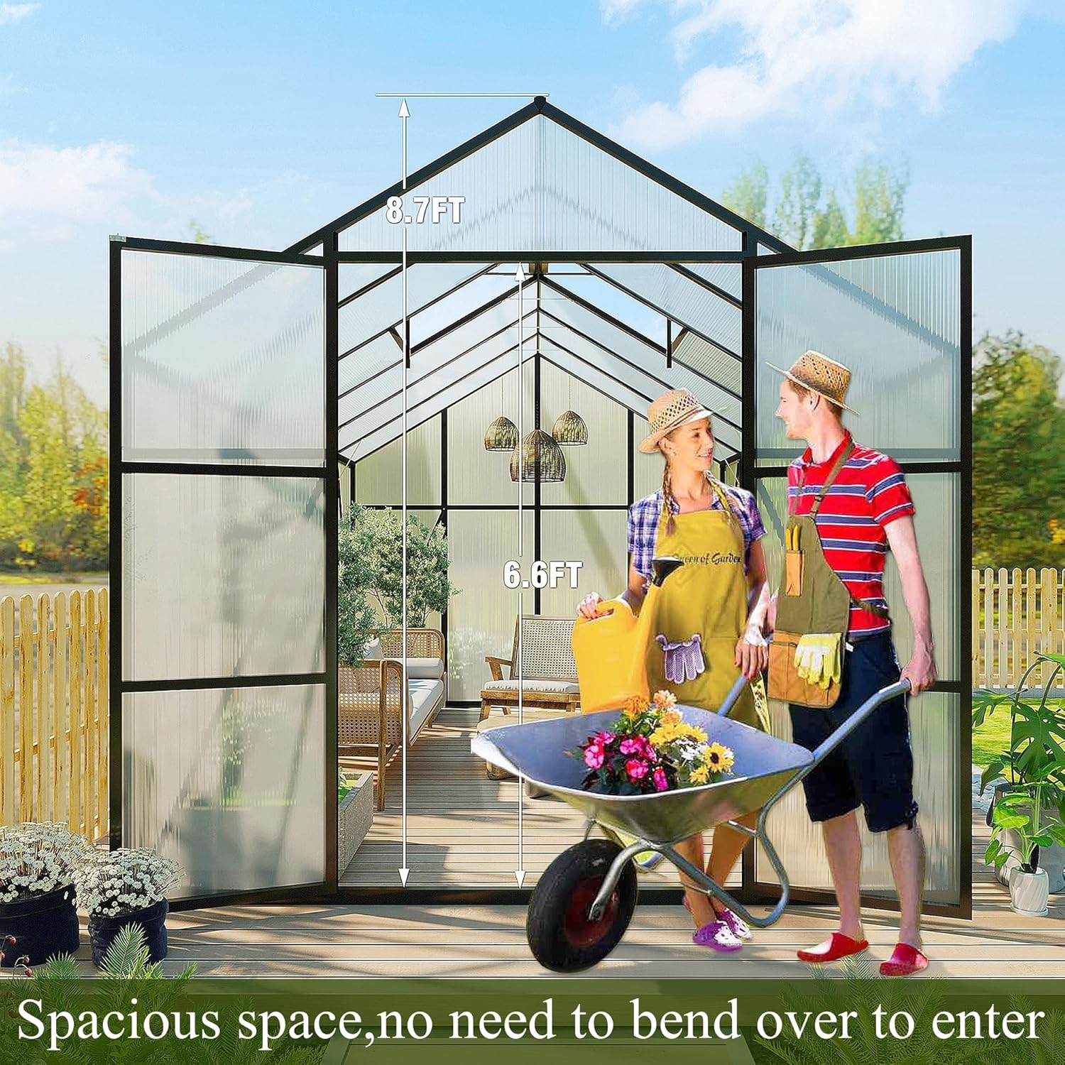 10*14*8.7FT Greenhouse for Outdoors,Polycarbonate Greenhouse with Stronger Wind Protection and Roof Vent,Walk-in Large Aluminum Sunroom Winter Proof,Black