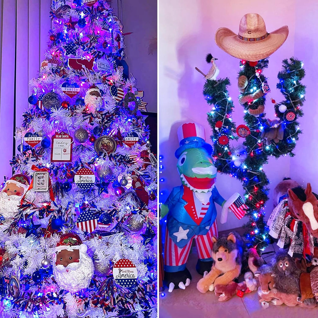 JMEXSUSS 4th of July Decorations Red White and Blue Lights, 33ft 100 LED String Light Indoor Plug-in, 8 Modes Patriotic 4th of July Lights for Indoor Outdoor Independence Day American Flag Holiday