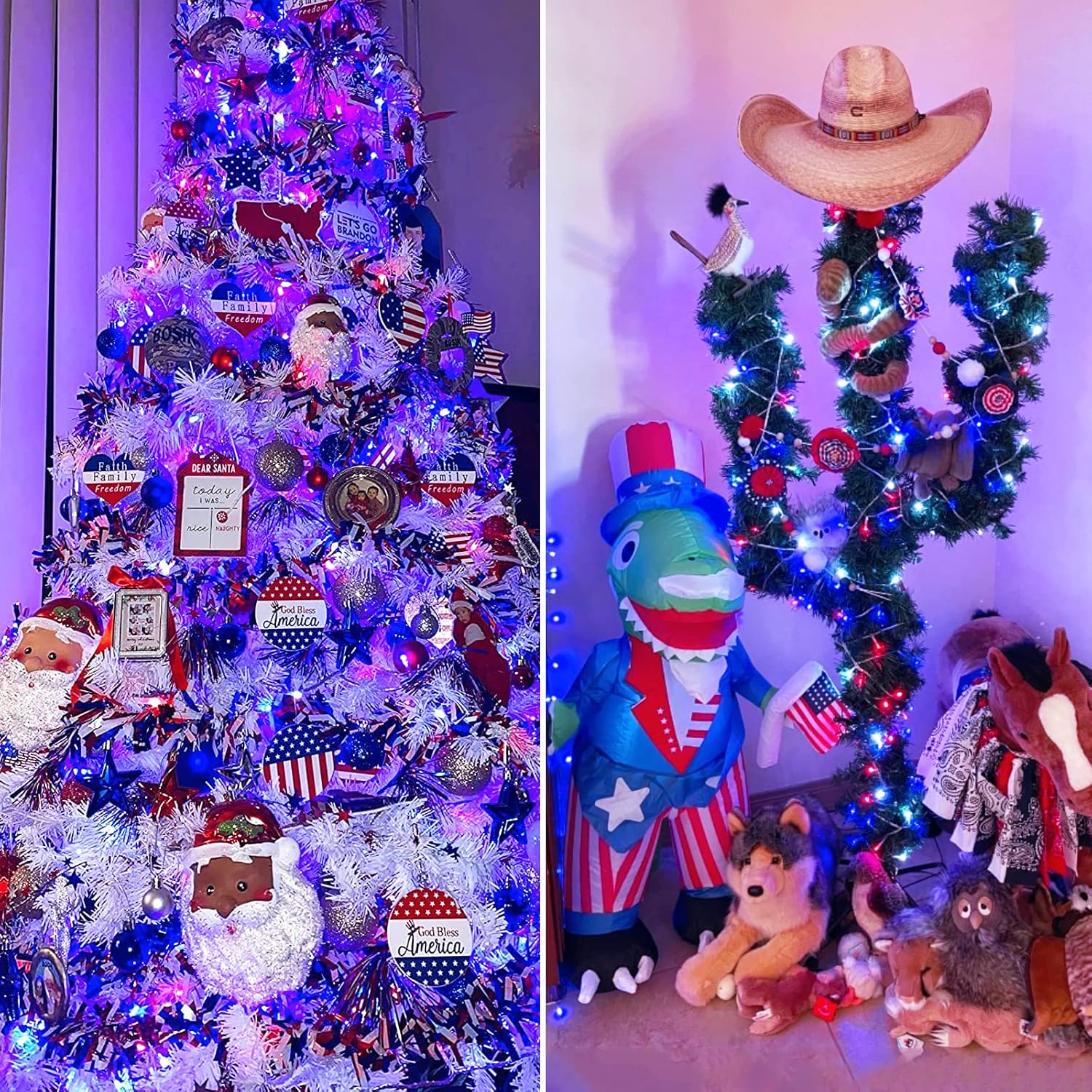 JMEXSUSS 4th of July Decorations Red White and Blue Lights, 33ft 100 LED String Light Indoor Plug-in, 8 Modes Patriotic 4th of July Lights for Indoor Outdoor Independence Day American Flag Holiday