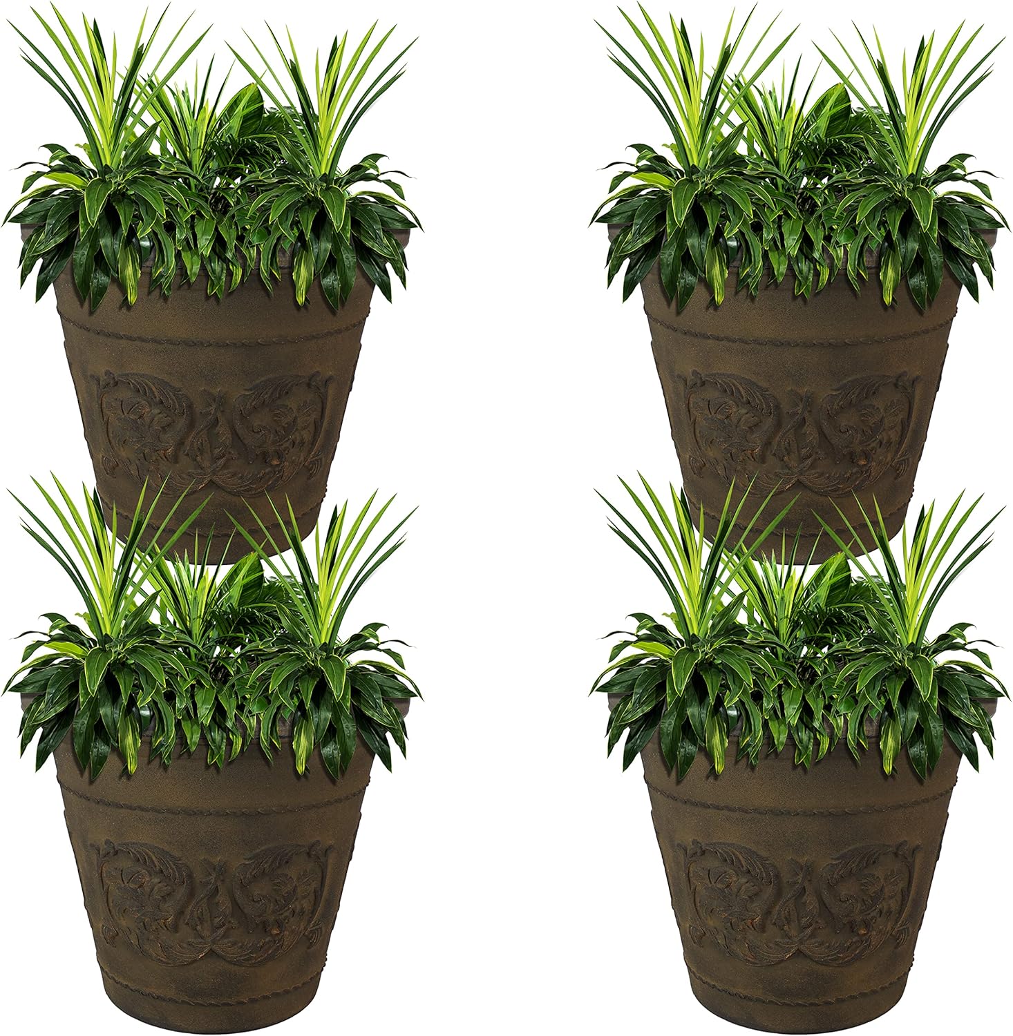 Sunnydaze 19.5-Inch Arabella Large Plant Pot - Polyresin Round Outdoor Planter with Drillable Drainage Holes - 4 Pack - Sable