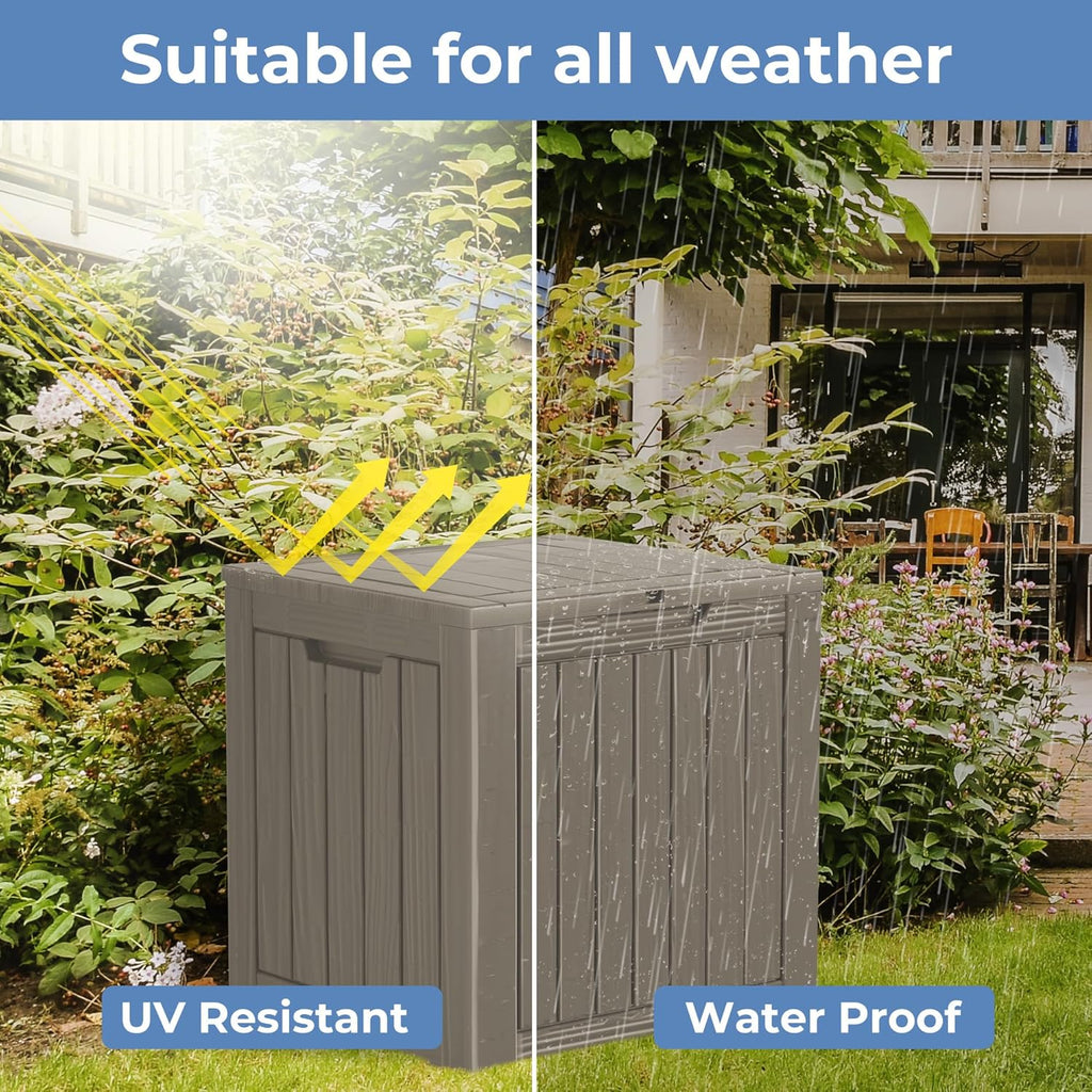 35 Gallon Outdoor Storage Box Waterproof Lockable Resin Deck Box Large, Patio Storage Bin for Pool Accessories Cushion Furniture, Garden Tools, UV-Resistant Outside Delivery Grey