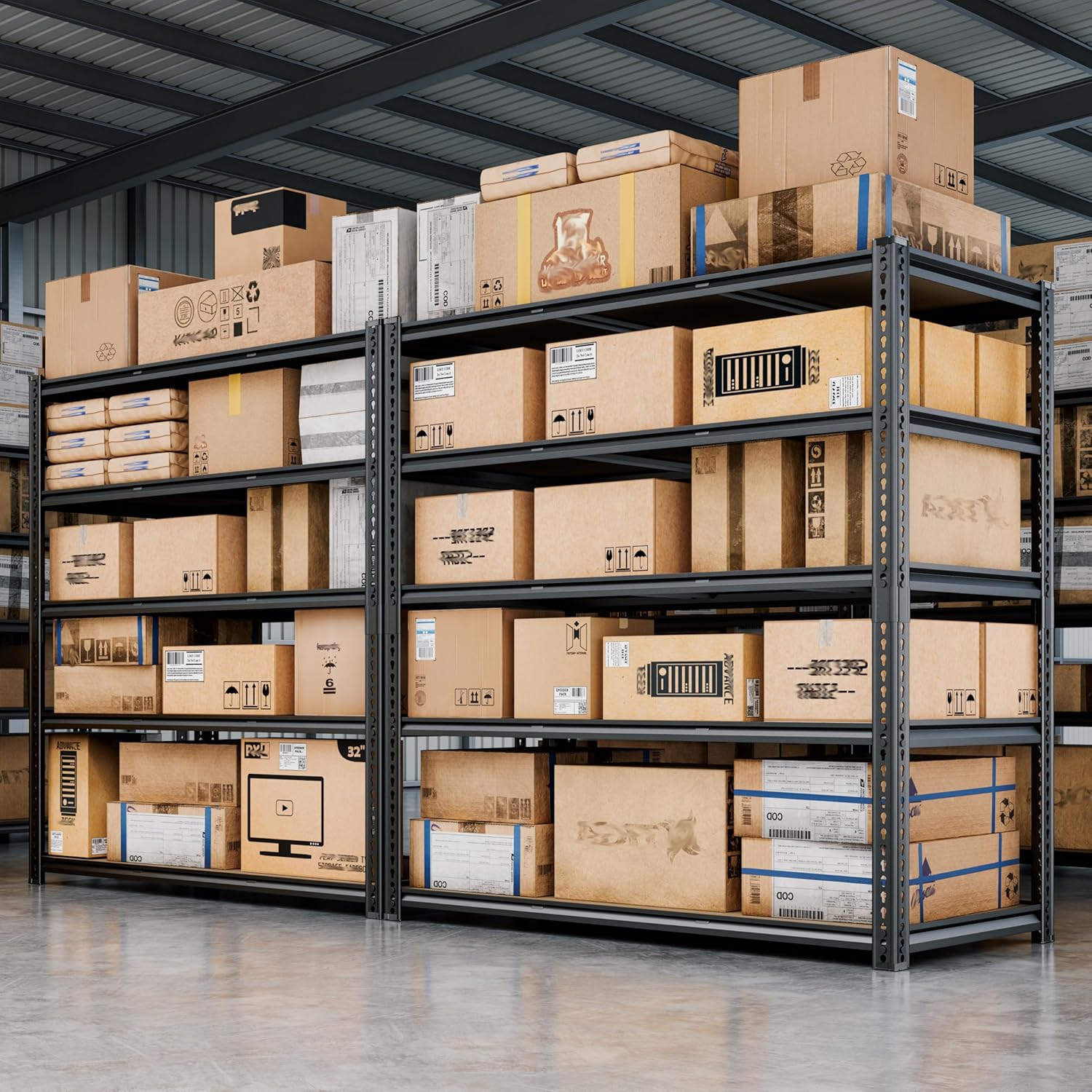 48"W Garage Shelving, 3050LBS Storage Shelves heavy duty, 5 Tier Metal Shelving Unit Adjustable Garage Shelves Heavy Duty Shelving for Warehouse,Commercial, Kitchen, 48" W × 24" D × 72" H, Black，2PCS