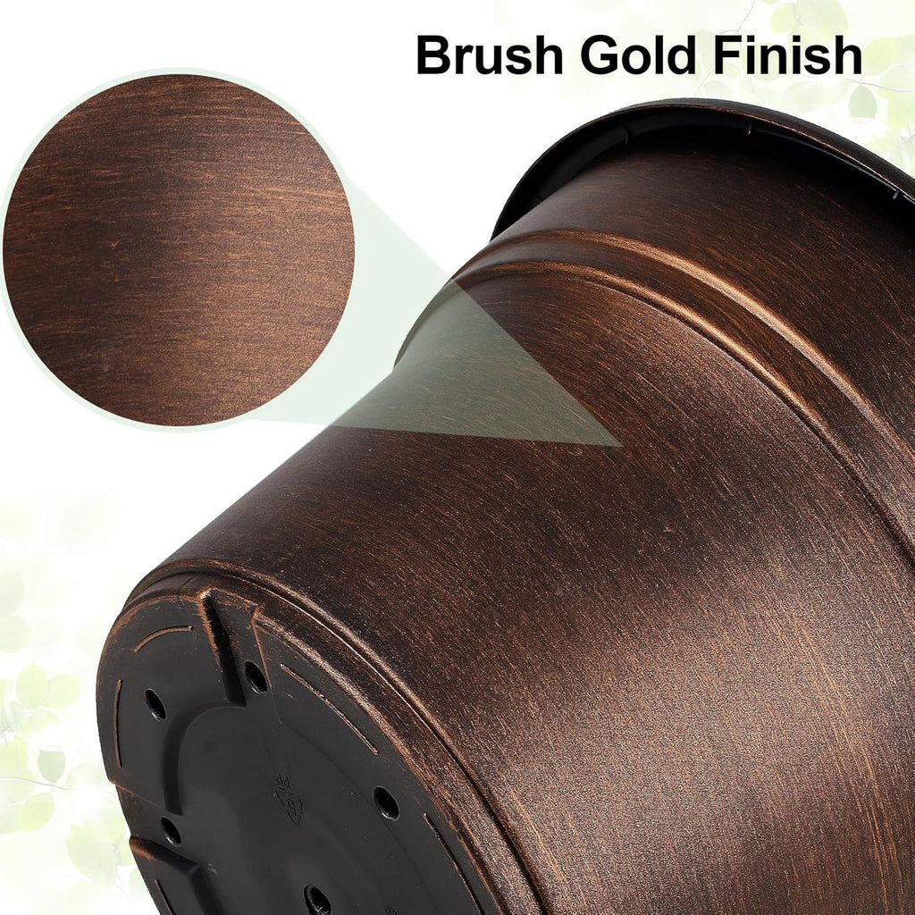 10 Inch Planters Plant Pots Indoor Outdoor, 4 Pack Plastic Flower Pot for Indoor Plants with Drainage Holes & Trays, Resin Decorative Container Sets with Saucer for House Garden Copper