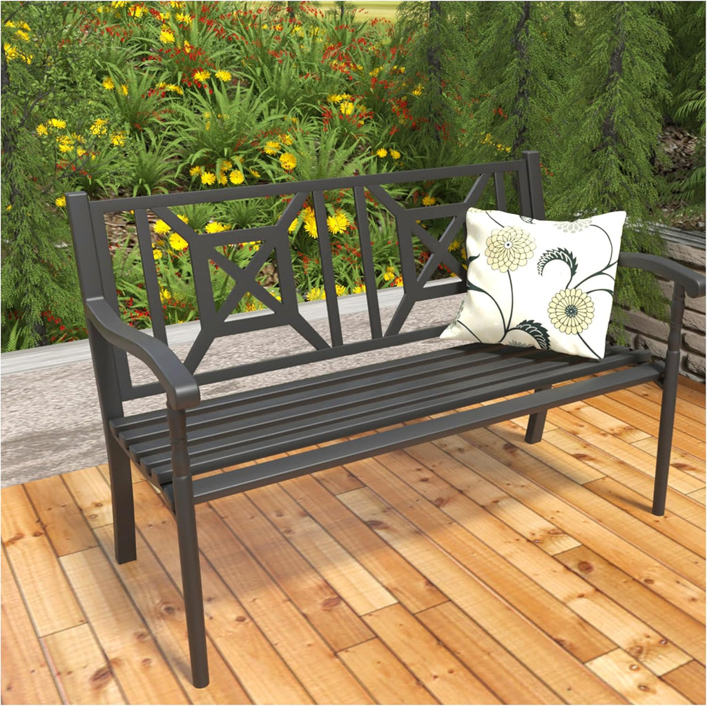 YLGJ&TIDY 50" Outdoor Bench, Metal Garden Bench, Patio Park Bench with Backrest & Armrests, Rust-Resistant, Perfect for Gardens, Parks, Porch, Lawn and Yard (BENCH05)