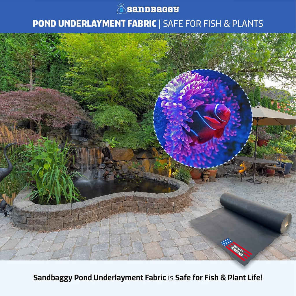 Sandbaggy Geotextile Pond Underlayment Padding | Made in USA | 50 YEAR Life* | Non Woven Fabric Protects Pond Liner From Damage | Made of Industrial Grade DOT Approved Fabric (40 ft x 20 ft or 800 sq ft)