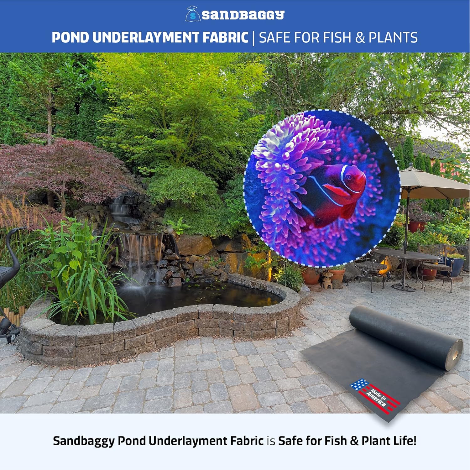 Sandbaggy Geotextile Pond Underlayment Fabric | Made in USA | 8 oz, 6 ft x 50 ft, Black, Non Woven Polypropylene, Protects Pond Liner, 205 lbs Tensile Strength, 50+ Year Life