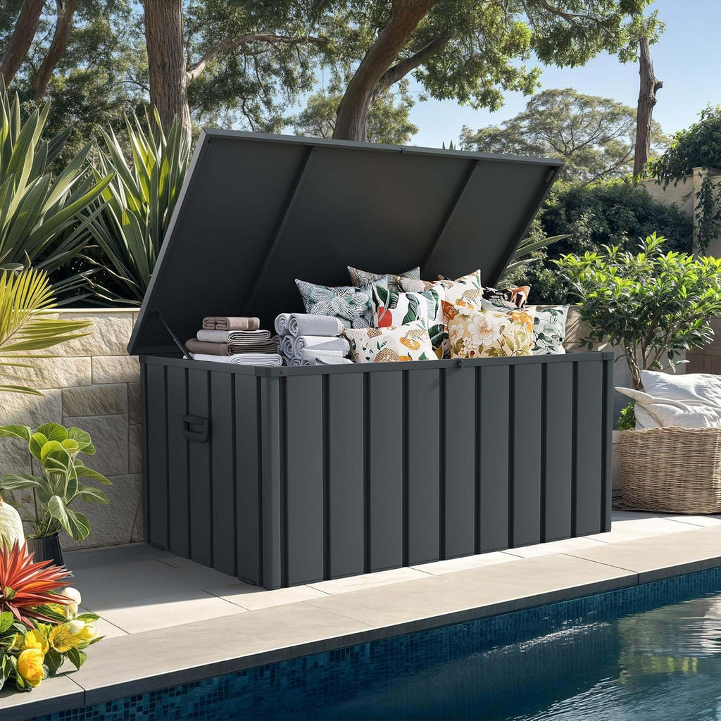 PURPLE LEAF Outdoor Deck Box 150 Gallon Waterproof Lockable Storage Box Container with Lid Deck Organization for Patio Cushions Side Table Pool Accessories Garden Tools, Gray