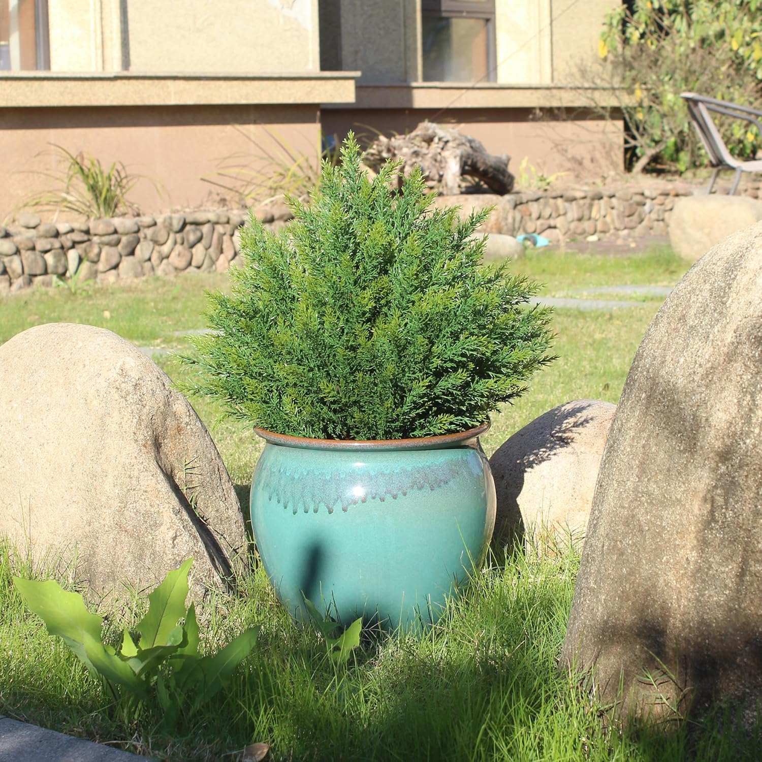 Artificial Topiary Ball Tree 19''T Faux Little Bush Ball Tree UV Resistant Shrub Potted Artificial Plant for Outdoor Indoor Front Porch Garden