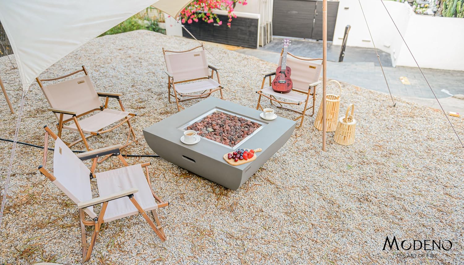 AMS Fireplace | Modeno | Westport | Firepit Table | Cover and Lava Rocks Included | (Fuel: Natural Gas - Light Gray)