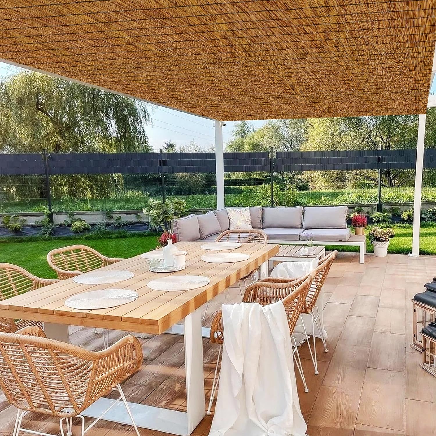 Reed Fencing Rolls,Bamboo Screens Outdoor for Patio,6 Feet High,Suitable for Patio Garden Balcony Terrace and Courtyard Shading 6x16FT