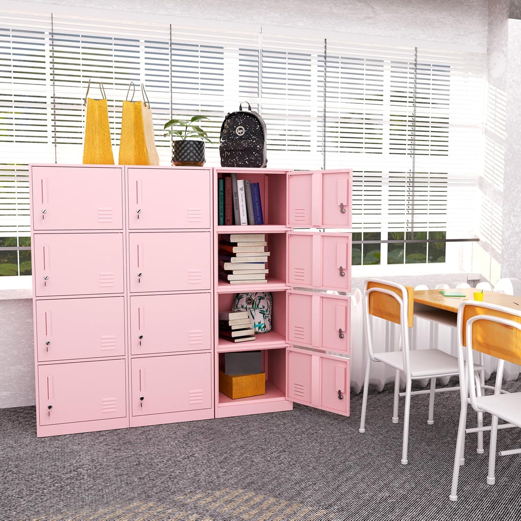 4 Door Metal Storage Locker Cabinet for Office, Home, Gym, School, Steel Cabinet to Storage File, Toys, Shoes and Sports Equipment, Locker Organizer for Gym Office Bedroom (4 Door, Pink)