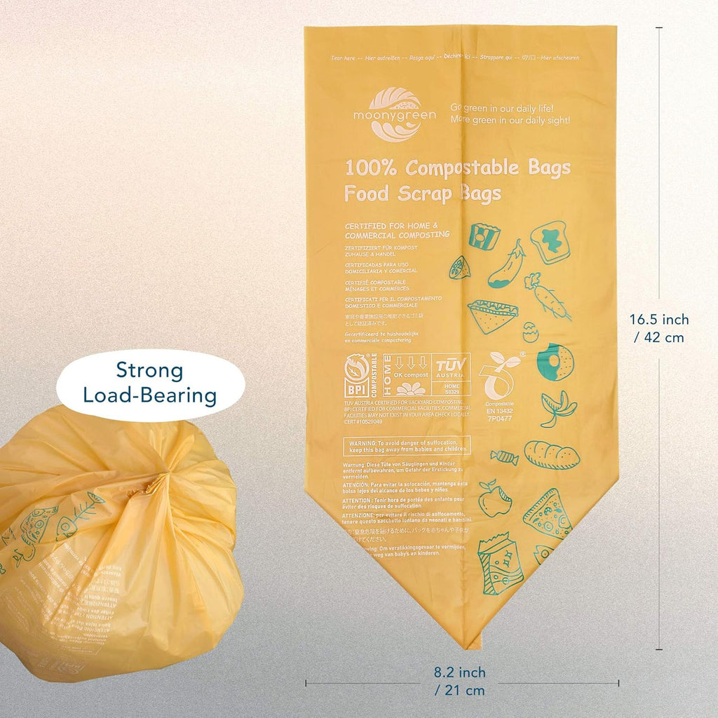 Compostable Trash Bags, 2.6 Gallon, 9.84 Liter, 200 Count, Extra Thick, Food Scrap Small Kitchen Waste Bags, US BPI ASTM D6400 and Europe OK Compost Home Certified