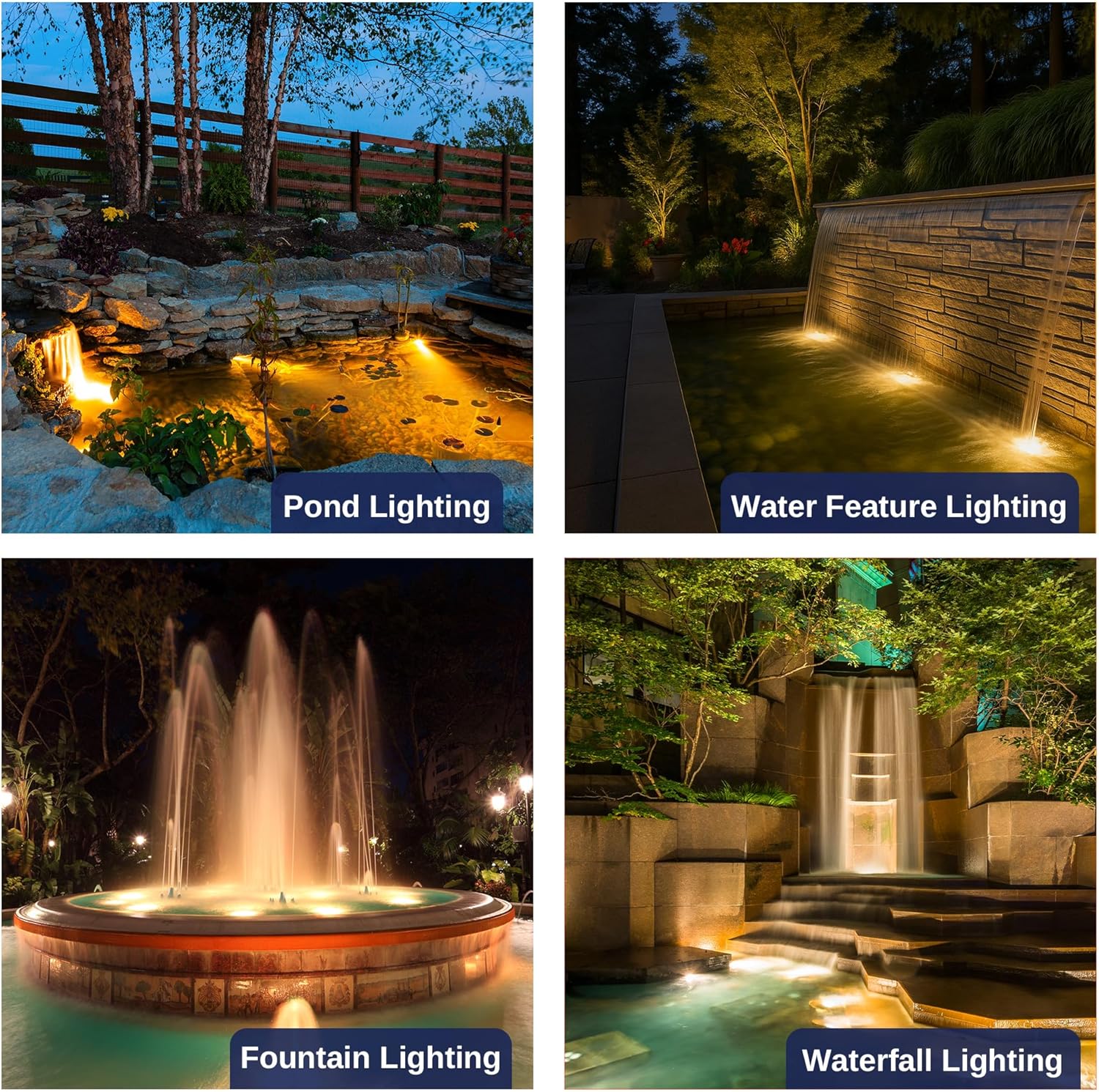 Submersible Pond Light - 12V Low Voltage IP68 Waterproof, Solid Brass Underwater Light with 4000K MR16 LED Bulb, for Water Fountains, Waterfalls, Pool and Outdoor Landscape Lighting(4 Pack)