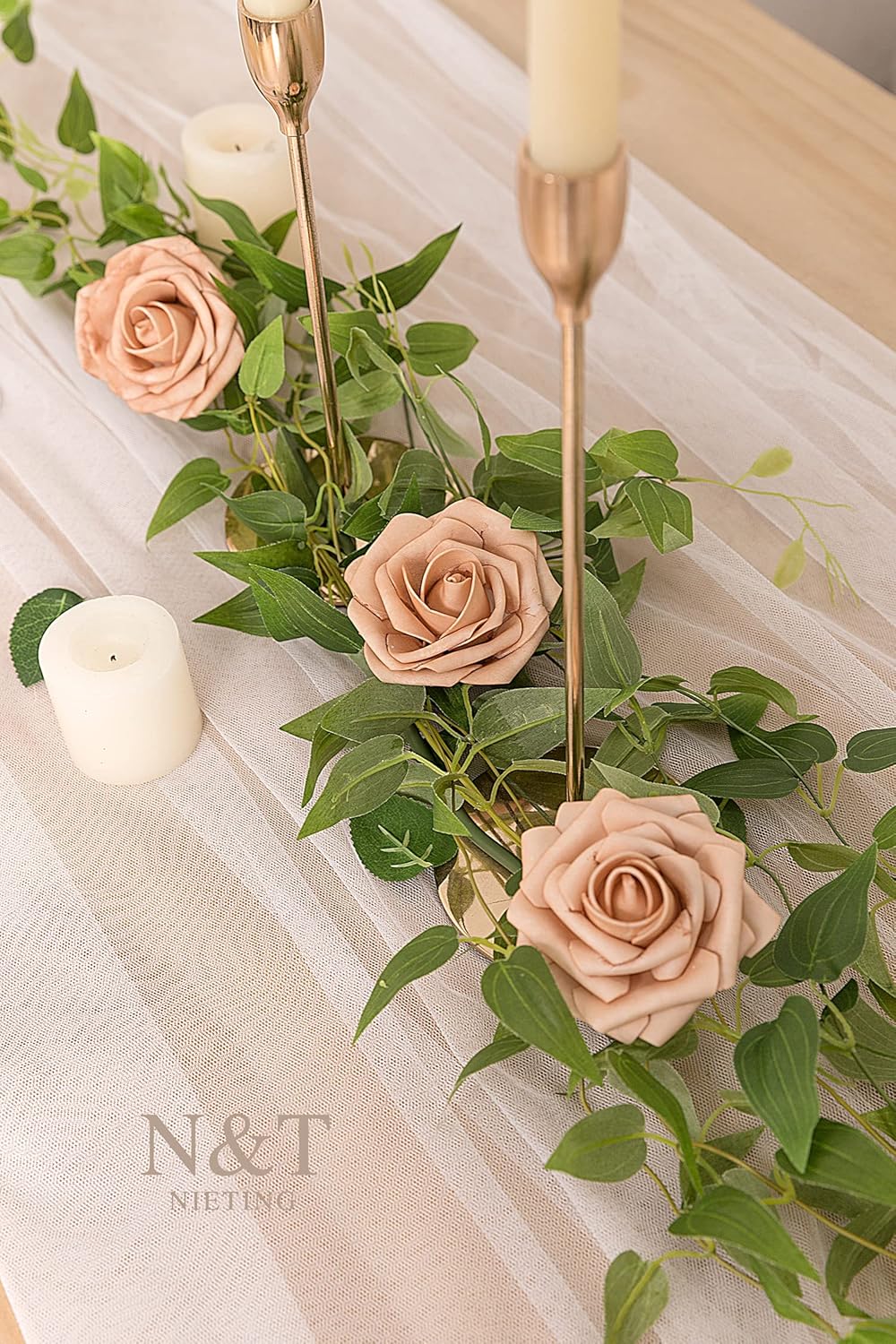 N&T NIETING Artificial Flowers, 25pcs Foam Roses Fake Flowers for DIY Wedding Bouquet Party Baby Shower Decoration, Home Display, Dusty Brown