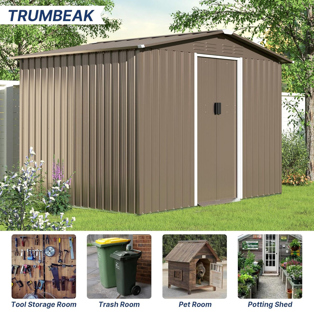 8FT x 6FT Metal Outdoor Storage Shed,Utility and Tool Shed Storage House w/Lockable Sliding Doors & Air Vent,Garden Shed for Backyard,Garden,Patio,Lawn