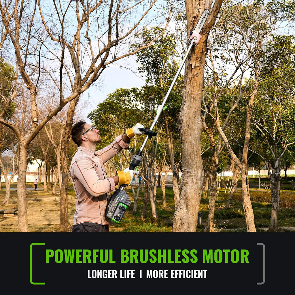 15-FT Cordless Pole Saw 60V Electric Power PoleSaw for Tree Trimming With Pole 10" Cutting Power Max Reach 2.5AH Battery
