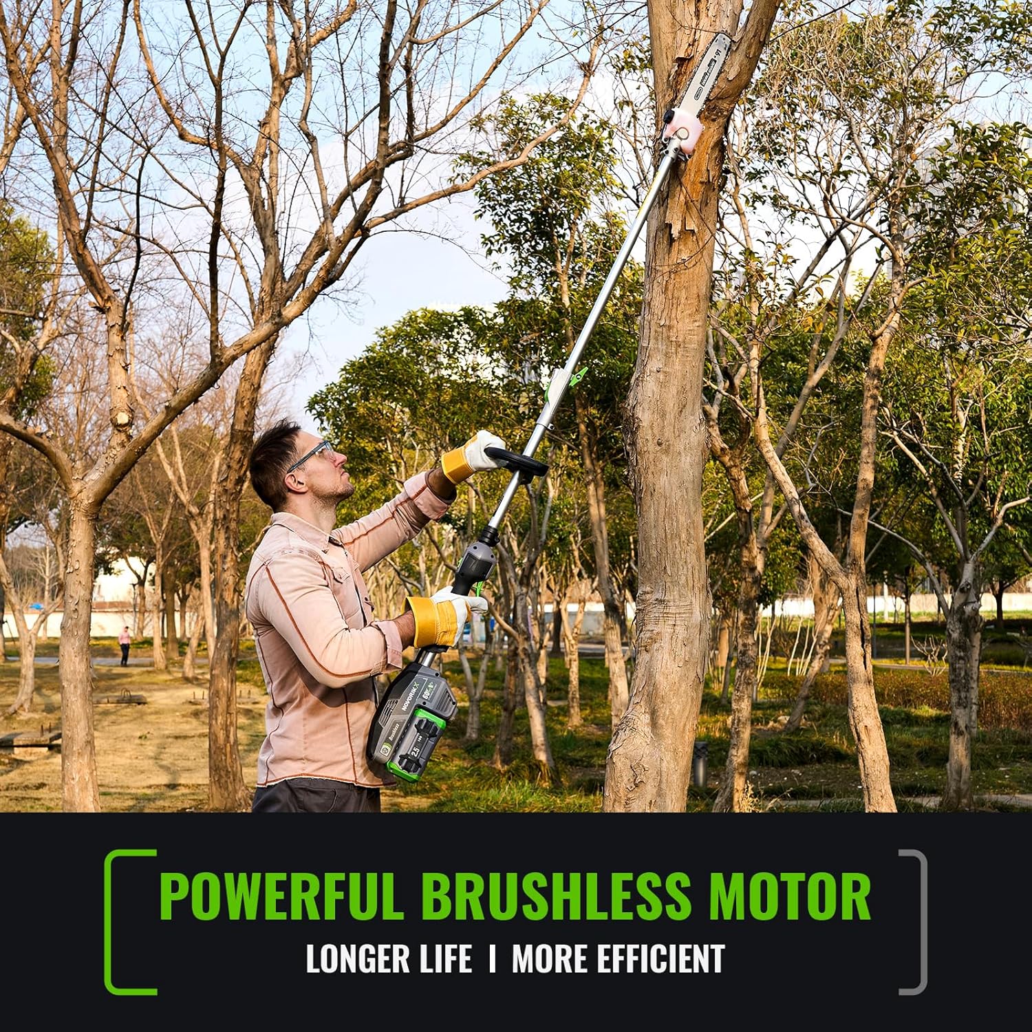 15-FT Cordless Pole Saw 60V Electric Power PoleSaw for Tree Trimming With Pole 10" Cutting Power Max Reach 2.5AH Battery