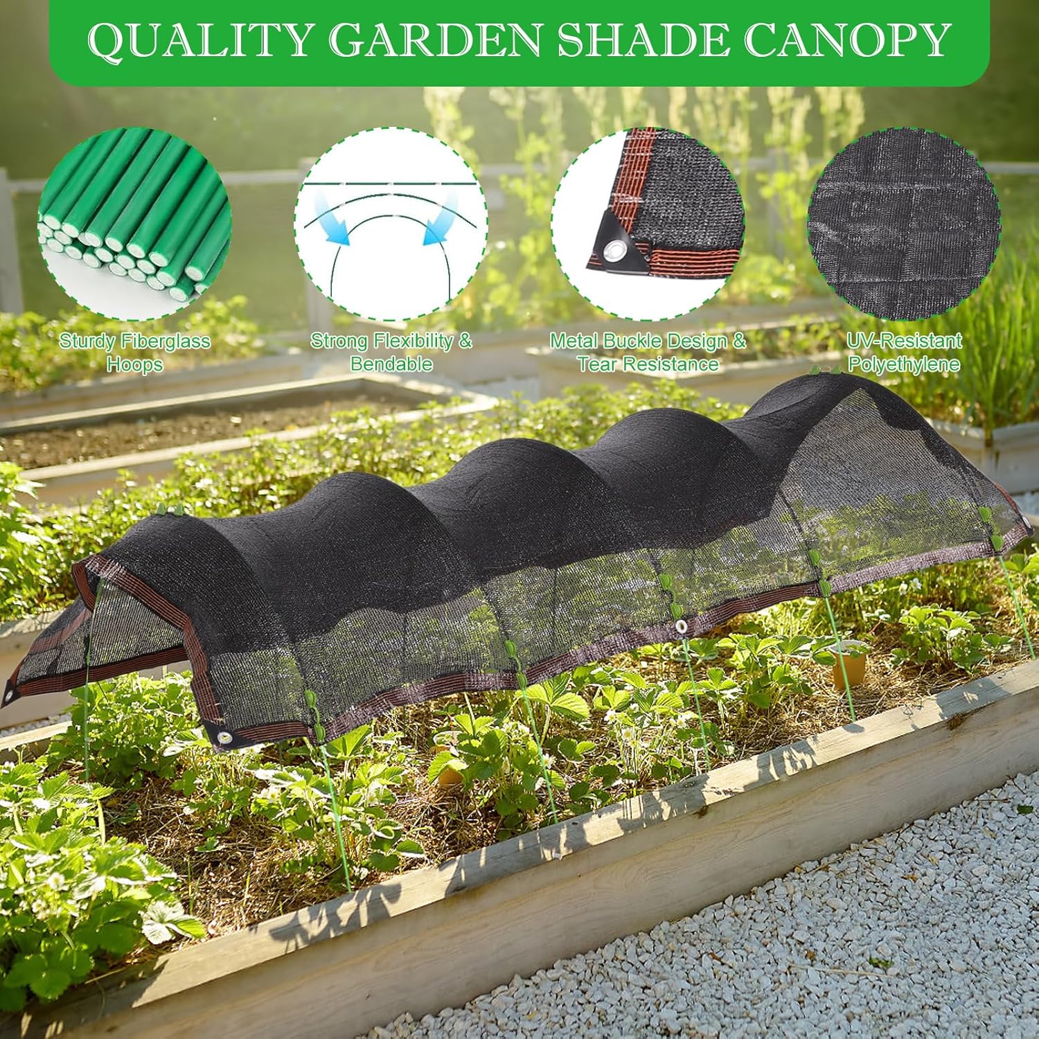 78.7"x39.4" Garden Shade Kit, 70% Garden Sun Shade Cloth with Hoops for Plants Heat Protection, Raised Garden Bed Shade Cover Plant Sun Shade for Outdoor Vegetables