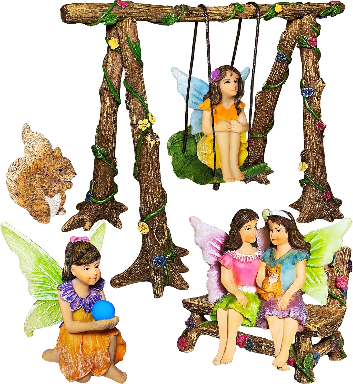 Mood Lab Fairy Garden - Accessories Kit with Miniature Figurines - Swing Set of 6 pcs - for Outdoor or House Decor