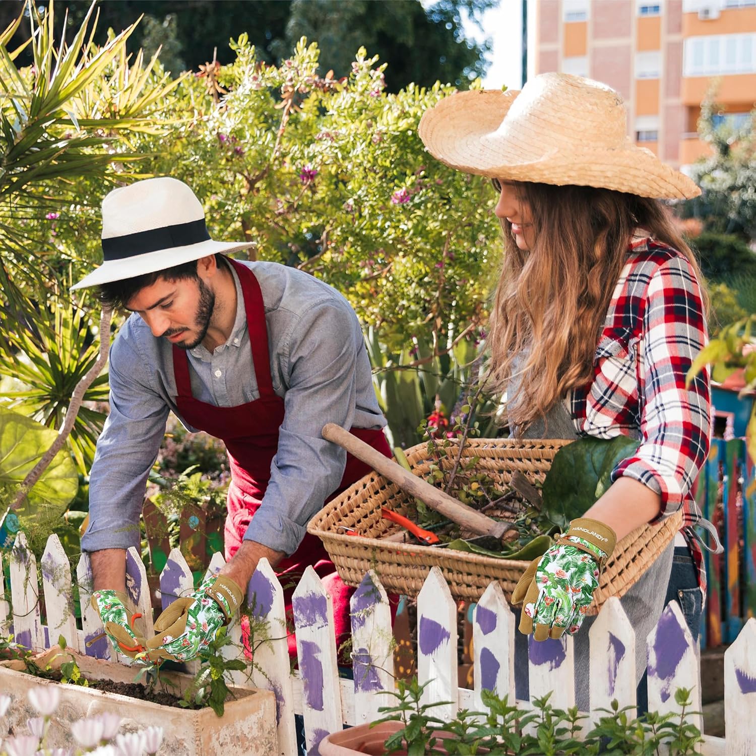 HLDD HANDLANDY Work Gloves for Women and Ladies, Leather Gardening Gloves Flexible Mechanic Working Gloves