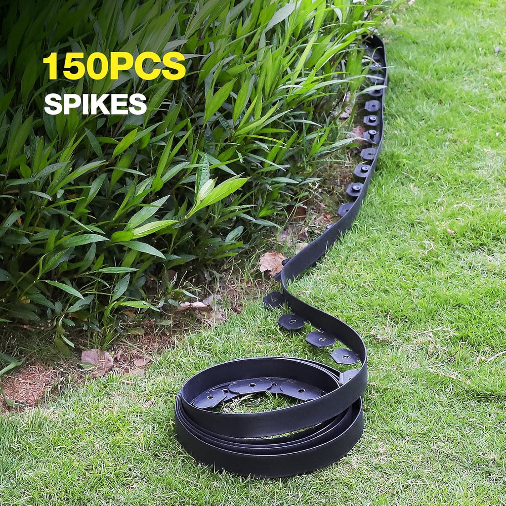 100ft,1.5in Tall Landscape Edging Kit with 150 Spikes, No-Dig Flexible Plastic Edge Border for Landscaping, Lawn, Garden, Flower Beds, Yard, Paver, Playground, Fence, Pathway, Black,3pack, 33ft Each