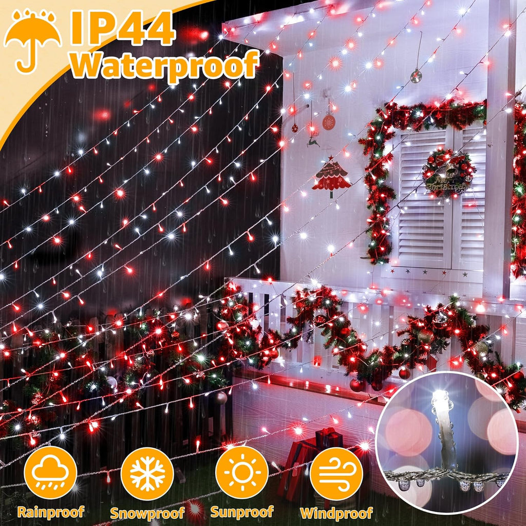 Ollny Christmas Lights Outdoor 800LED 262FT, Red and White Plug in Fairy Lights with Remote, 8 Modes Waterproof Timers Dimmable LED String Lights for Indoor House Outside Bedroom Patio Balcony