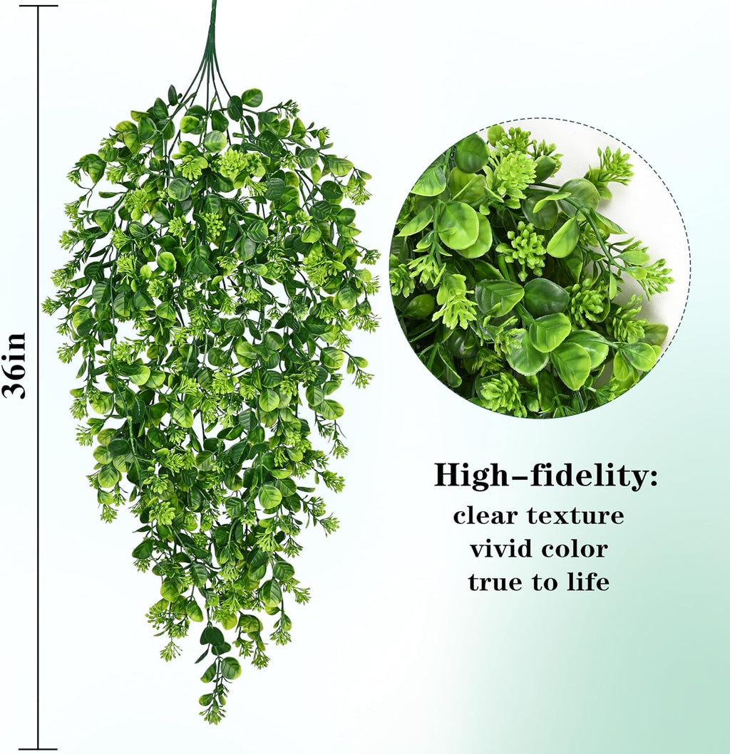 Waipfaru 4Pcs Fake Hanging Plants 3ft Fake Plants UV Resistant Fake Vines Artificial Decor for Indoor Outdoor Party Wall Porch Wedding Decoration,Light Green