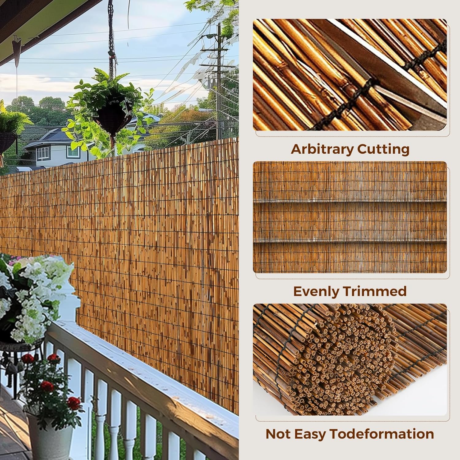 Natural Reed Fencing, Eco-Friendly Reed Fence, 4 feet High x 13.1 feet Long, Reed Screen for Backyard Patio Garden and More,Brown