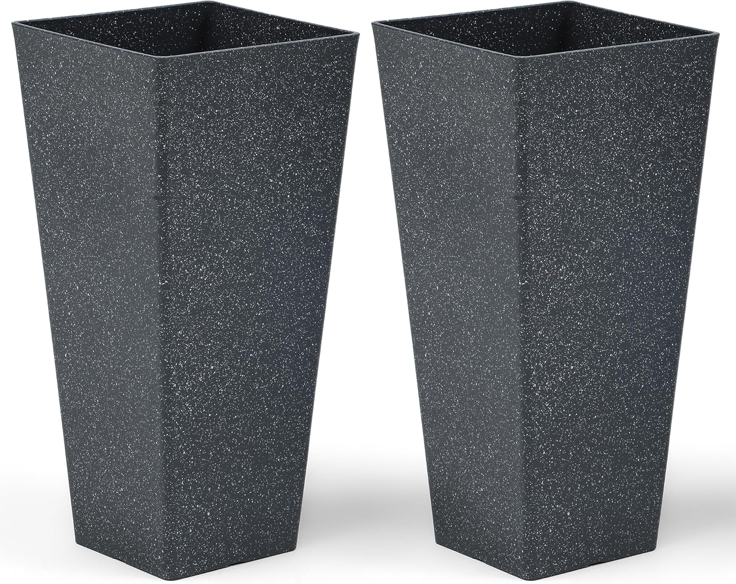 28" Tall V-Shaped Planters Set of 2, Oversized Plastic Flower Pots for Garden Patio Porch or Indoor Home Decor, Weather-Resistant Outdoor Planter Boxes, Hand-Painted Black Terrazzo-Look