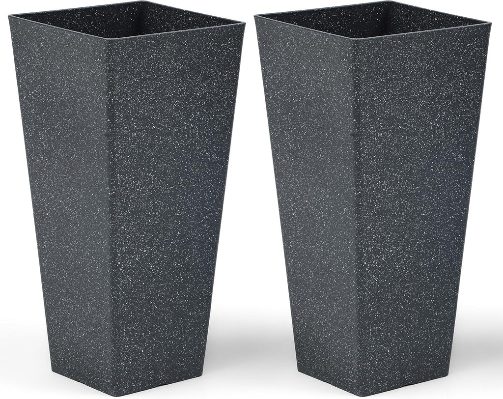 28" Large Tall Square Planters for Outdoor Plants, Set of 2 V-Shaped Planter Box with Black Terrazzo Look, Durable and Weather-Resistant, Ideal or Garden, Patio, Porch or Home use.