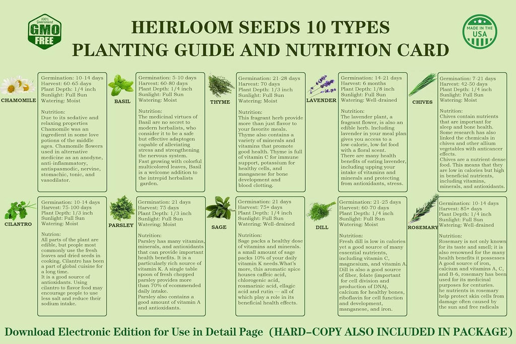 10 Herb Seeds Garden Starter Grow Kit with Green Pots, Markers, Nutritional Soil, Watering, Herb Clipper, Complete Indoor Potted Plant Growing Set for Kitchen DIY