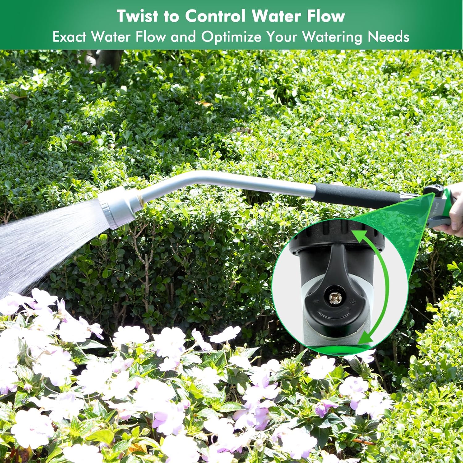 RESTMO Long Watering Wand, 24 Inches Gentle Soft Full Shower Sprayer Wand with Flow Control, Heavy Duty Metal Hose Wand for Hanging Baskets, Shrubs, Plants, Flowers, Garden and Lawn