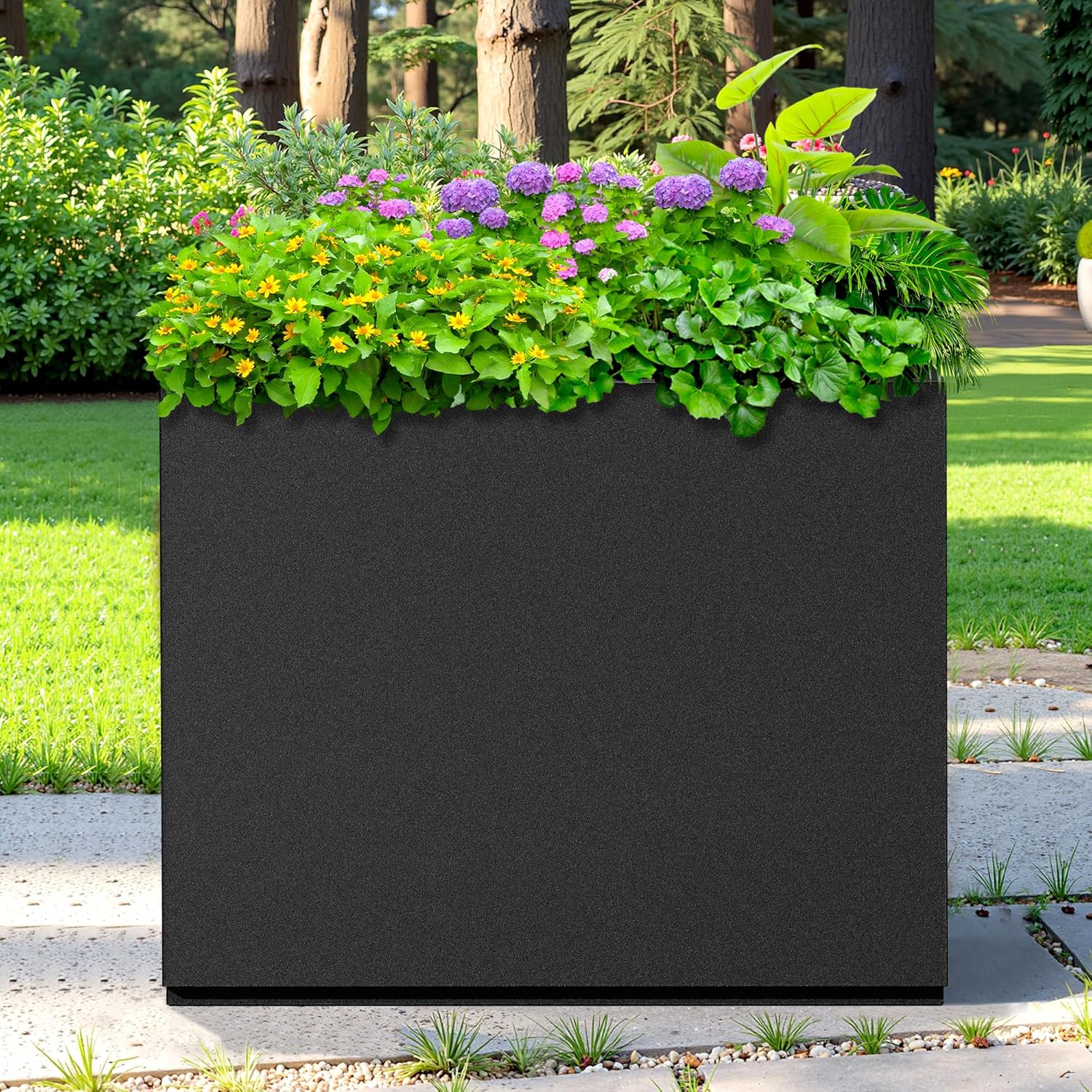 Rectangle Planter for Indoor & Outdoor, Tall and Long Planter Boxes with Drainage Holes, Mental Divider Planter Box All-Weather Use for Plants, Flowers, 29.9" L x 12" W x 24" H, Black