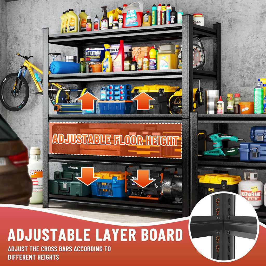 Heavy Duty 5-Tier Shelving Unit 2000LBS Capacity - Adjustable Steel Garage Shelves for Warehouse, Basement Storage(45.3''W x 15.7''D x 63" H)