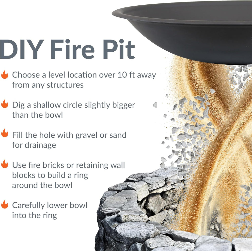 Sunnydaze Outdoor Fire Pit Bowl Replacement Insert for DIY Ring or Existing Stand - Wood-Burning Fire Bowl for Outside - 32-Inch